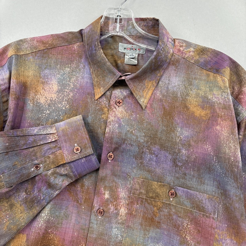 Vintage‎ Rodier Hommes Shirt Mens Large Multicolor Abstract Long Sleeve Button